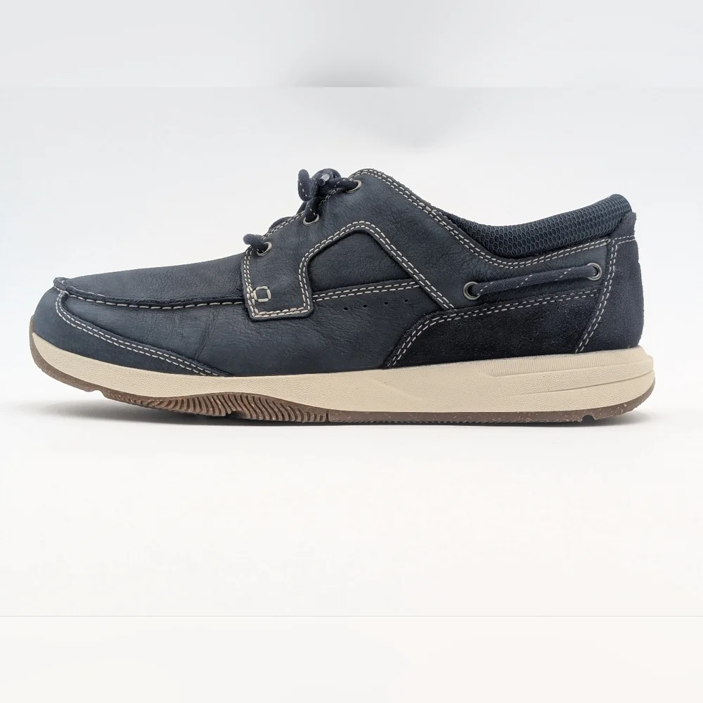 Clarks Sailview Lace Sz 11W Men Navy Nubuck Premium Leather Shoes Slip Resistant